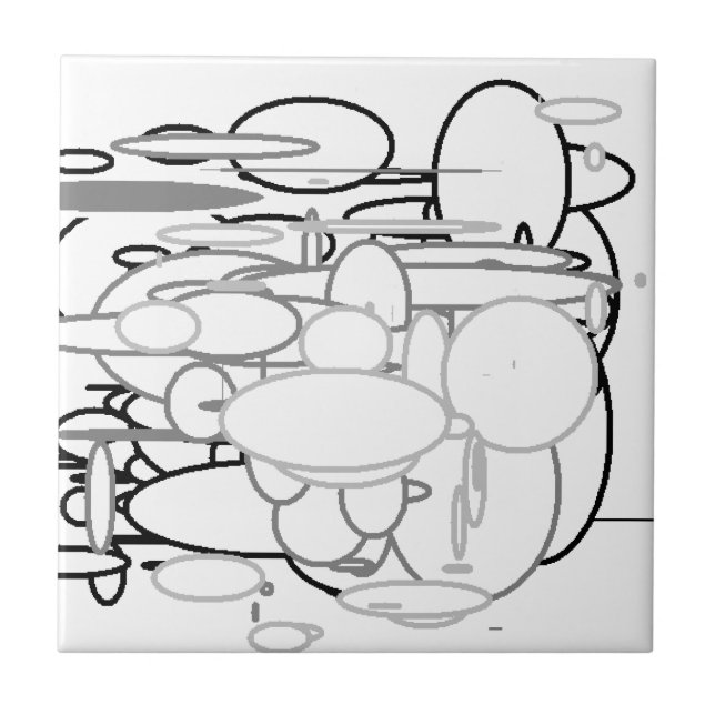 Azulejo De Cerâmica Círculos de Cinzas brancas pretas, arte digital po (Frente)