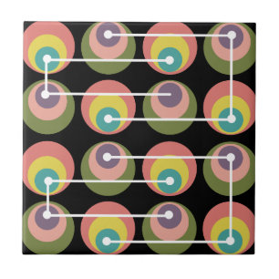 Azulejo De Cerâmica Círculos de meio século multicolores