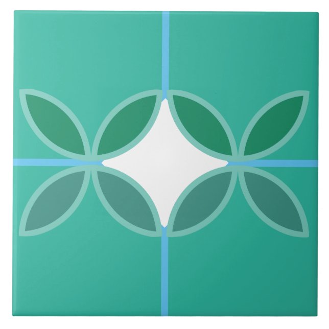 Azulejo De Cerâmica Círculos de pétalas geométricos e cruz de diamante (Frente)