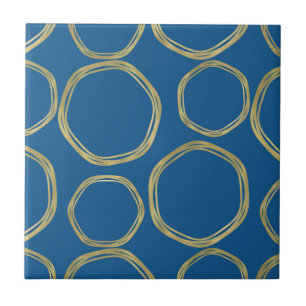 Azulejo De Cerâmica Círculos Dourados & Azul Água Rustico Chic Moderno