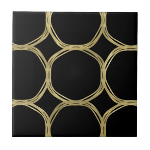 Azulejo De Cerâmica Círculos Dourados & Elegante Glamour Preto Chic Mo