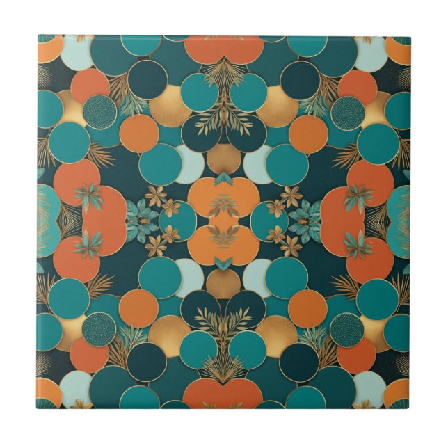 Azulejo De Cerâmica Círculos e Ervas Modernos (Frente)