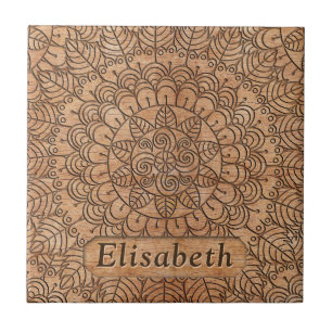 Azulejo De Cerâmica Círculos Florais De Madeira Mandala Personalizada