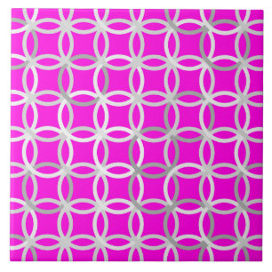 Azulejo De Cerâmica Círculos modernos de meados do século, magenta, ci