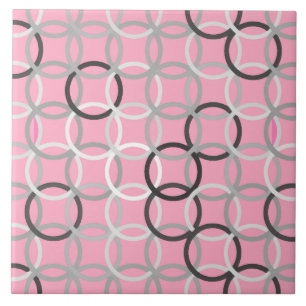 Azulejo De Cerâmica Círculos modernos do meio século, cor-de-rosa
