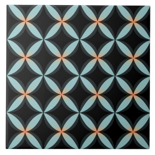 Azulejo De Cerâmica Círculos Pretos e Azuis, Padrão Sem Costura