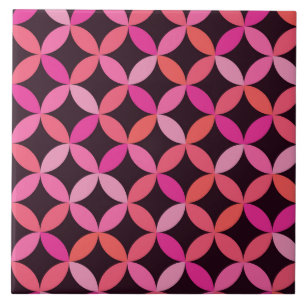 Azulejo De Cerâmica Círculos rosa, vermelho e coral do meio do século