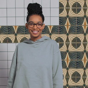 Azulejo De Cerâmica Círculos Solares Simetria de Médio do Século