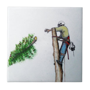 Azulejo De Cerâmica Cirurgião Árvore Arborista no trabalho atualment