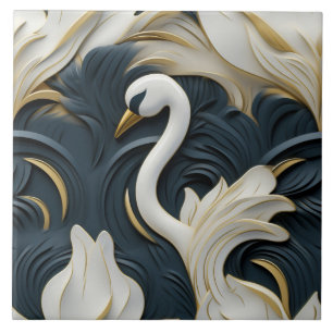 Azulejo De Cerâmica Cisne Branco com Efeito de Relevo de Folhagem Azul