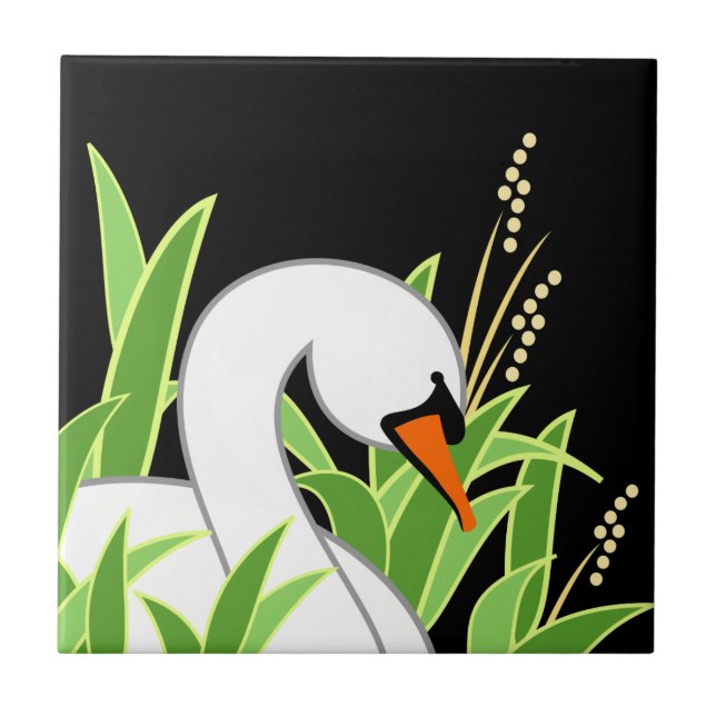 Azulejo De Cerâmica Cisne Branco Elegante (Frente)