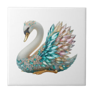 Azulejo De Cerâmica Cisne de Diamante Brilhante Cristal Dourado Bling