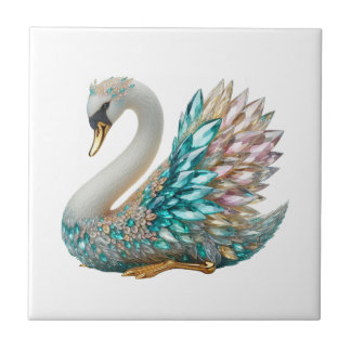 Azulejo De Cerâmica Cisne de Diamante Brilhante Cristal Dourado Bling