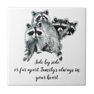 Azulejo De Cerâmica Citação Inspirativa da Família Watercolor Raccoon