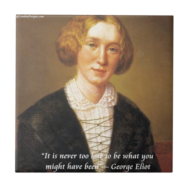 Azulejo De Cerâmica Citação "Nunca é Tarde" de George Eliot (Frente)