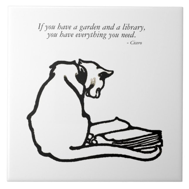 Azulejo De Cerâmica Citações do gato do jardim da biblioteca do (Frente)