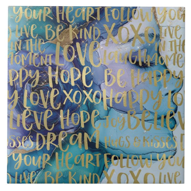 Azulejo De Cerâmica Citações Douradas Inspiradoras de rosto feminino a (Frente)