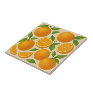 Azulejo De Cerâmica Citrus Doce, Totalidade e Laranjas em Fatias, Aqua