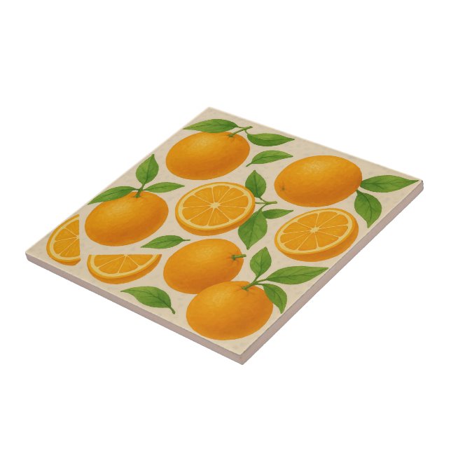 Azulejo De Cerâmica Citrus Doce, Totalidade e Laranjas em Fatias, Aqua (Lateral)