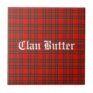 Azulejo De Cerâmica Clã Butter Tartan e texto personalizado