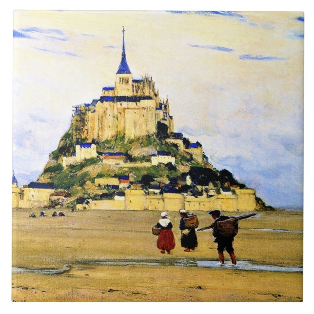 Azulejo De Cerâmica Clarence Gagnon art, Mont-Santo Michel, Manhã (Frente)
