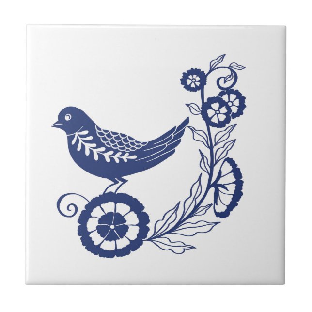 Azulejo De Cerâmica Classic Dutch Blue Delft Tile Bird Design (Frente)