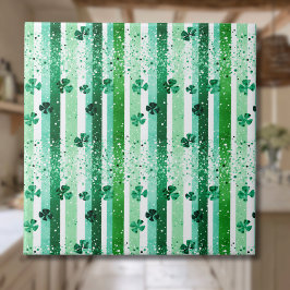 Azulejo De Cerâmica Classic Green White Vertical Stripes Shamrocks