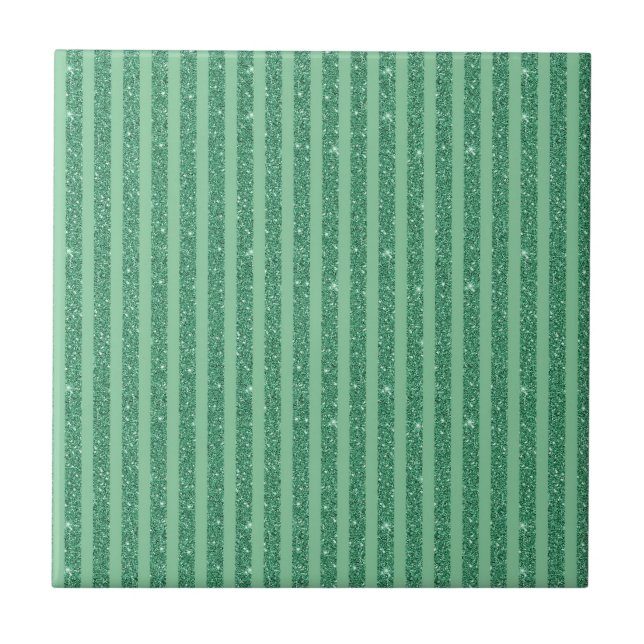 Azulejo De Cerâmica Classic Jade Green Glitter Style Vertical Stripes (Frente)