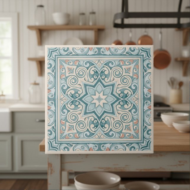 Azulejo De Cerâmica Classic Mediterranean Pattern Pat#29 Teal ID1195 (Criador carregado)