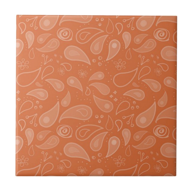 Azulejo De Cerâmica Classic Ornate Orange Paisley Pattern (Frente)