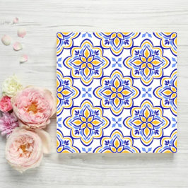 Azulejo De Cerâmica Classic Portuguese Blue and Gold Mediterranean Flo
