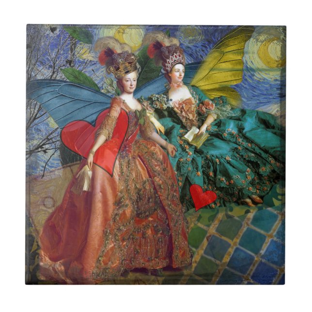 Azulejo De Cerâmica Clássica Gemini Whimsical Butterfly Mulher (Frente)