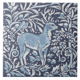 Azulejo De Cerâmica Clássica Ornamentado Branco-Branco-Cria Aves da F