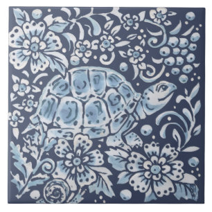 Azulejo De Cerâmica Clássica Ornamentado Branco Tartaruga Floresta Fl