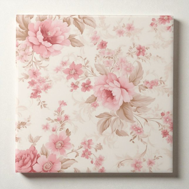 Azulejo De Cerâmica Clássica Rosa Floral (Criador carregado)