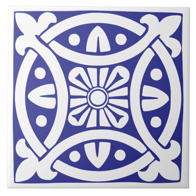 Azulejo De Cerâmica Clássico Antigo: Azul e Branco Tradicional (Frente)