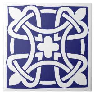 Azulejo De Cerâmica Clássico Antigo Azul Escuro e Branco Tradicional