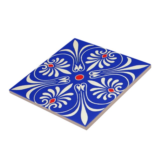 Azulejo De Cerâmica Clássico antigo do design grego vermelho branco (Lateral)