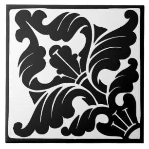 Azulejo De Cerâmica Clássico Antigo: Florescimento Preto e Branco