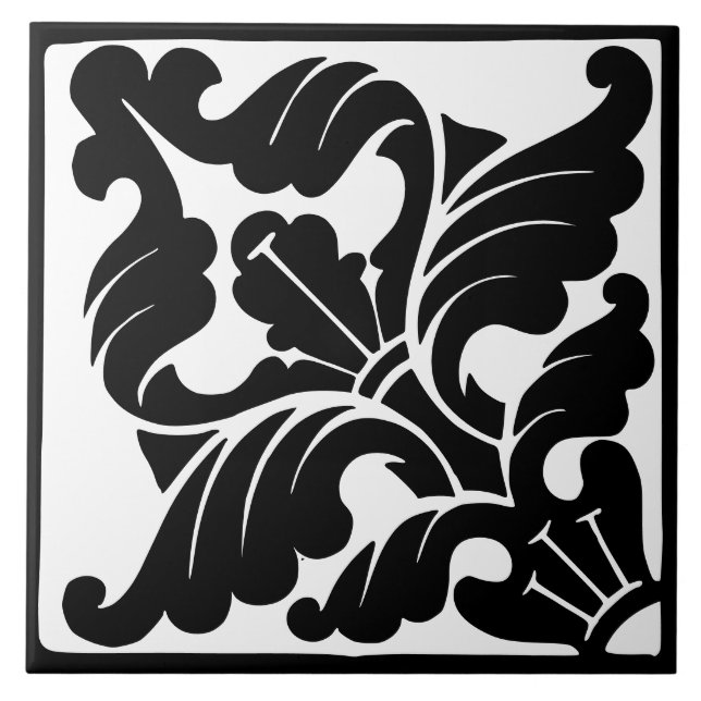 Azulejo De Cerâmica Clássico Antigo: Florescimento Preto e Branco (Frente)