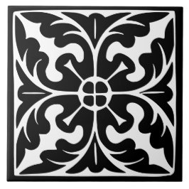 Azulejo De Cerâmica Clássico Antigo: Preto e Branco Tradicional