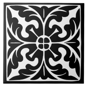 Azulejo De Cerâmica Clássico Antigo: Preto e Branco Tradicional