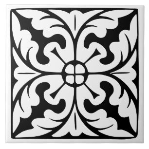 Azulejo De Cerâmica Clássico Antigo: Preto e Branco Tradicional