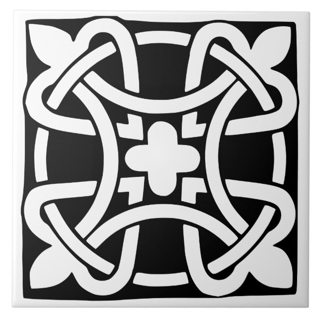 Azulejo De Cerâmica Clássico Antigo Preto e Branco Tradicional (Frente)