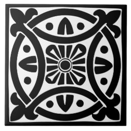 Azulejo De Cerâmica Clássico Antigo: Preto e Branco Tradicional