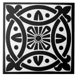 Azulejo De Cerâmica Clássico Antigo: Preto e Branco Tradicional