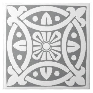 Azulejo De Cerâmica Clássico Antigo: Tradicional Cinza e Branco