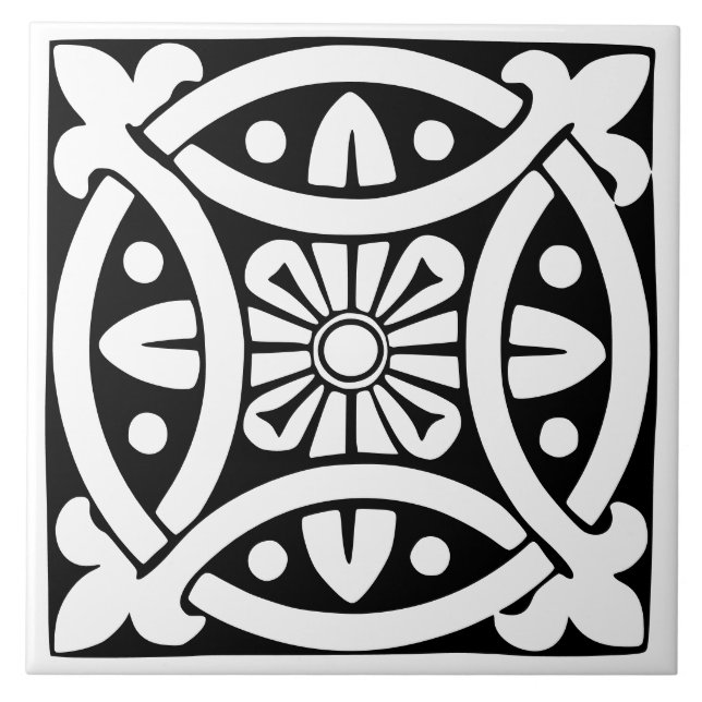Azulejo De Cerâmica Clássico Antigo: Tradicional Preto e Branco (Frente)