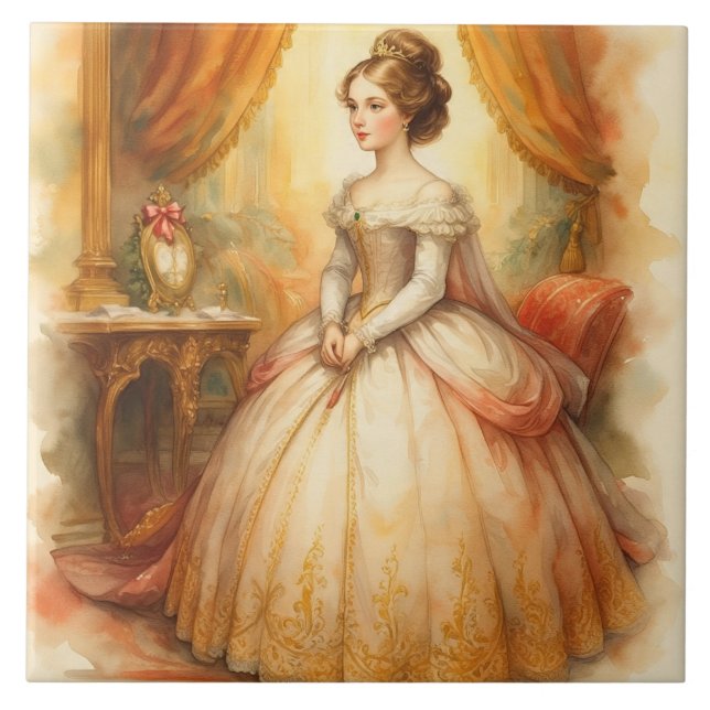Azulejo De Cerâmica Clássico, Estilo Vitoriano, bela princesa (Frente)