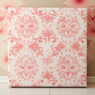 Azulejo De Cerâmica Clássico Floral Damasco Rosa
